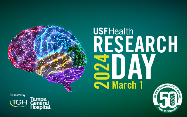 USF Health Search Day, March1, 2024. Presented by Tampa General Hospital. Morsani College of Medicine Celebrates 50 years of academic excellence.
